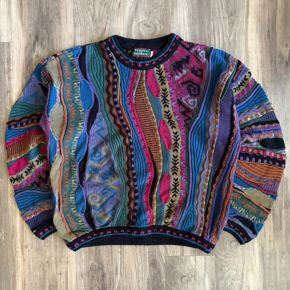 Vintage Tundra For Bachrach Multi Colored Textured Coogi Style Sweater Size M - Picture 1 of 6